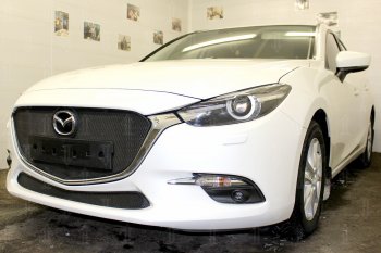 2 799 р. Защитная сетка в бампер (низ, ячейка 3х7 мм) Alfeco Стандарт Mazda 3/Axela BM рестайлинг седан (2016-2019) (Чёрная)  с доставкой в г. Тамбов. Увеличить фотографию 4