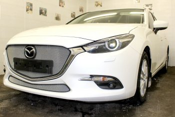 2 899 р. Защитная сетка в бампер (низ, ячейка 3х7 мм) Alfeco Стандарт Mazda 3/Axela BM рестайлинг седан (2016-2019) (Хром)  с доставкой в г. Тамбов. Увеличить фотографию 4