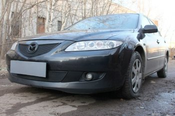 3 779 р. Защитная сетка в бампер (верх, ячейка 3х7 мм) Alfeco Стандарт Mazda 6 GG лифтбэк дорестайлинг (2002-2005) (Чёрная)  с доставкой в г. Тамбов. Увеличить фотографию 3