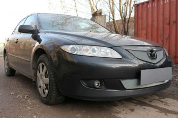 3 199 р. Защитная сетка в бампер (верх, ячейка 3х7 мм) Alfeco Стандарт Mazda 6 GG седан дорестайлинг (2002-2005) (Хром)  с доставкой в г. Тамбов. Увеличить фотографию 2