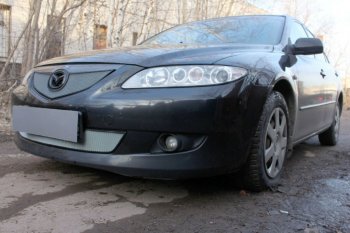 3 199 р. Защитная сетка в бампер (верх, ячейка 3х7 мм) Alfeco Стандарт Mazda 6 GG седан дорестайлинг (2002-2005) (Хром)  с доставкой в г. Тамбов. Увеличить фотографию 3