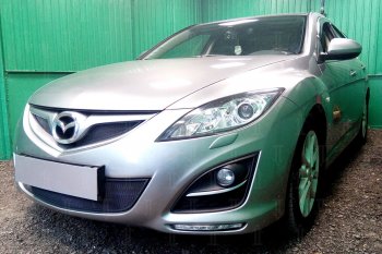 3 779 р. Защитная сетка в бампер (низ, ячейка 3х7 мм) Alfeco Стандарт Mazda 6 GH рестайлинг лифтбэк (2010-2012) (Чёрная)  с доставкой в г. Тамбов. Увеличить фотографию 2