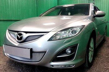 3 899 р. Защитная сетка в бампер (низ, ячейка 3х7 мм) Alfeco Стандарт Mazda 6 GH рестайлинг лифтбэк (2010-2012) (Хром)  с доставкой в г. Тамбов. Увеличить фотографию 2