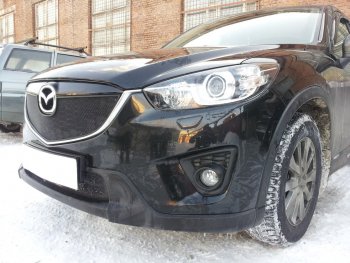 3 599 р. Защитная сетка в бампер (верх, ячейка 3х7 мм) Alfeco Стандарт Mazda CX-5 KE дорестайлинг (2011-2014) (Чёрная)  с доставкой в г. Тамбов. Увеличить фотографию 2