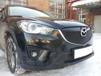 3 599 р. Защитная сетка в бампер (верх, ячейка 3х7 мм) Alfeco Стандарт Mazda CX-5 KE дорестайлинг (2011-2014) (Чёрная)  с доставкой в г. Тамбов. Увеличить фотографию 3