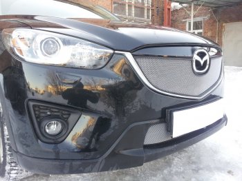 3 589 р. Защитная сетка в бампер (верх, ячейка 3х7 мм) Alfeco Стандарт Mazda CX-5 KE дорестайлинг (2011-2014) (Хром)  с доставкой в г. Тамбов. Увеличить фотографию 2