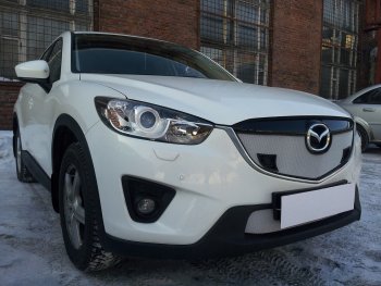 3 099 р. Защитная сетка в бампер (низ, ячейка 3х7 мм) Alfeco Стандарт Mazda CX-5 KE дорестайлинг (2011-2014) (Хром)  с доставкой в г. Тамбов. Увеличить фотографию 2