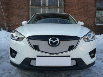 3 099 р. Защитная сетка в бампер (низ, ячейка 3х7 мм) Alfeco Стандарт Mazda CX-5 KE дорестайлинг (2011-2014) (Хром)  с доставкой в г. Тамбов. Увеличить фотографию 3