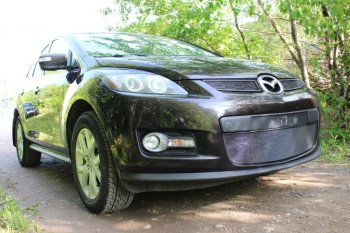 3 899 р. Защитная сетка в бампер (низ, ячейка 3х7 мм) Alfeco Стандарт Mazda CX-7 ER дорестайлинг (2006-2010) (Чёрная)  с доставкой в г. Тамбов. Увеличить фотографию 2