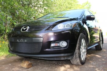 3 899 р. Защитная сетка в бампер (низ, ячейка 3х7 мм) Alfeco Стандарт Mazda CX-7 ER дорестайлинг (2006-2010) (Чёрная)  с доставкой в г. Тамбов. Увеличить фотографию 3