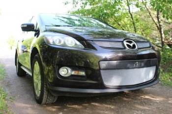 3 399 р. Защитная сетка в бампер (низ, ячейка 3х7 мм) Alfeco Стандарт Mazda CX-7 ER дорестайлинг (2006-2010) (Хром)  с доставкой в г. Тамбов. Увеличить фотографию 2