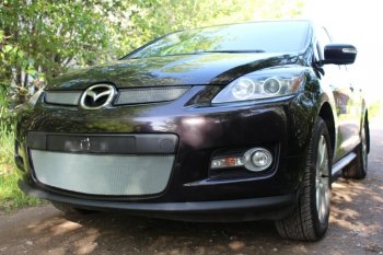 3 399 р. Защитная сетка в бампер (низ, ячейка 3х7 мм) Alfeco Стандарт Mazda CX-7 ER дорестайлинг (2006-2010) (Хром)  с доставкой в г. Тамбов. Увеличить фотографию 3