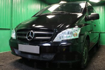 3 599 р. Защитная сетка в бампер (низ, ячейка 3х7 мм) Alfeco Стандарт Mercedes-Benz Vito W639 рестайлинг (2010-2014) (Чёрная)  с доставкой в г. Тамбов. Увеличить фотографию 2