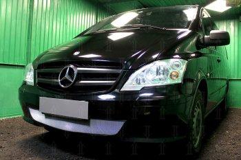 3 779 р. Защитная сетка в бампер (низ, ячейка 3х7 мм) Alfeco Стандарт Mercedes-Benz Vito W639 рестайлинг (2010-2014) (Хром)  с доставкой в г. Тамбов. Увеличить фотографию 3