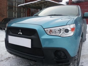 2 899 р. Защитная сетка в бампер (низ, ячейка 3х7 мм) Alfeco Стандарт Mitsubishi ASX дорестайлинг (2010-2012) (Чёрная)  с доставкой в г. Тамбов. Увеличить фотографию 2