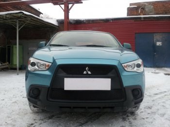 2 899 р. Защитная сетка в бампер (низ, ячейка 3х7 мм) Alfeco Стандарт Mitsubishi ASX дорестайлинг (2010-2012) (Чёрная)  с доставкой в г. Тамбов. Увеличить фотографию 3