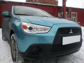 2 899 р. Защитная сетка в бампер (низ, ячейка 3х7 мм) Alfeco Стандарт Mitsubishi ASX дорестайлинг (2010-2012) (Чёрная)  с доставкой в г. Тамбов. Увеличить фотографию 4