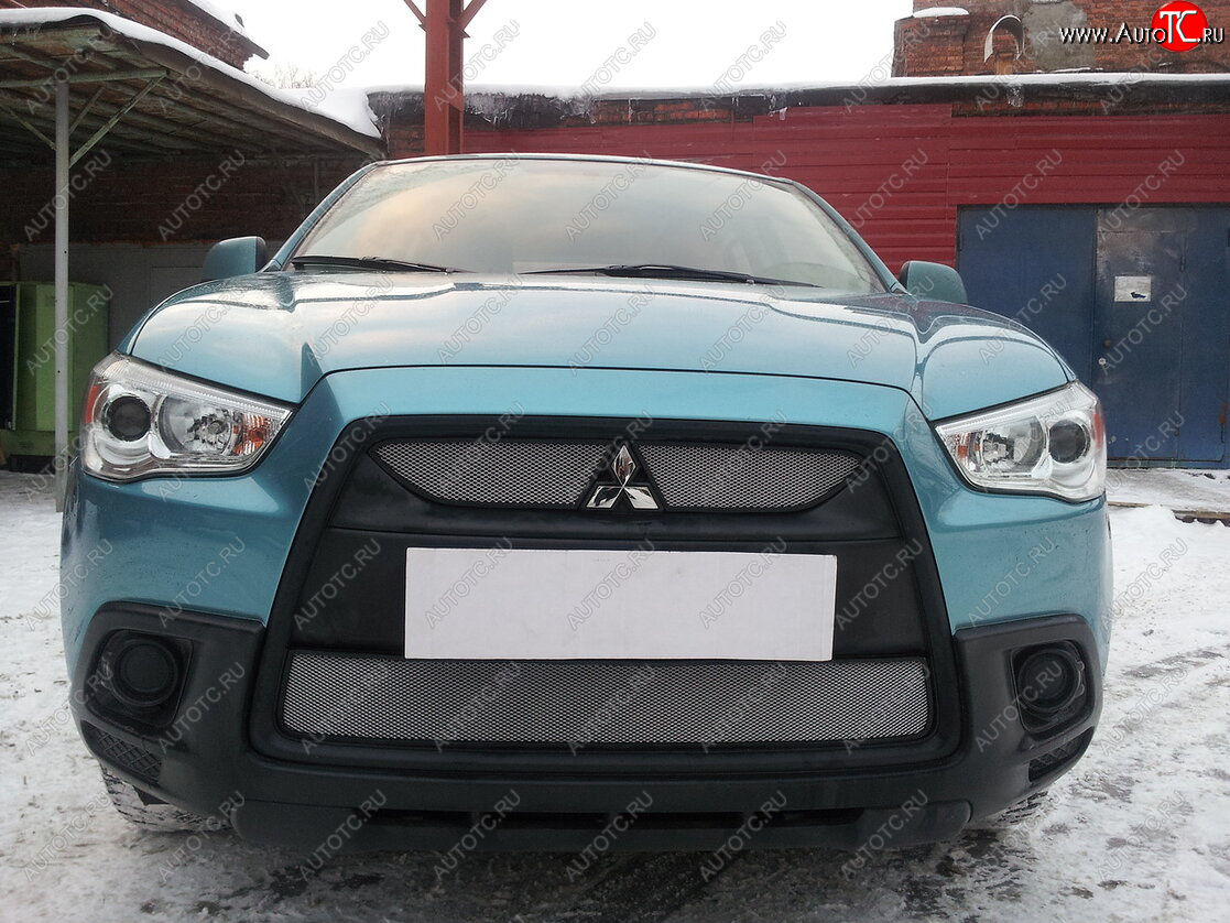 3 779 р. Защитная сетка в бампер (низ, ячейка 3х7 мм) Alfeco Стандарт Mitsubishi ASX дорестайлинг (2010-2012) (Хром)  с доставкой в г. Тамбов