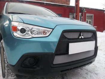 3 779 р. Защитная сетка в бампер (низ, ячейка 3х7 мм) Alfeco Стандарт Mitsubishi ASX дорестайлинг (2010-2012) (Хром)  с доставкой в г. Тамбов. Увеличить фотографию 2