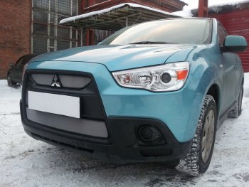 3 779 р. Защитная сетка в бампер (низ, ячейка 3х7 мм) Alfeco Стандарт Mitsubishi ASX дорестайлинг (2010-2012) (Хром)  с доставкой в г. Тамбов. Увеличить фотографию 3