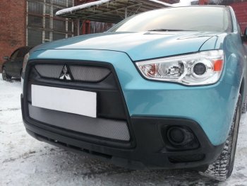 3 779 р. Защитная сетка в бампер (низ, ячейка 3х7 мм) Alfeco Стандарт Mitsubishi ASX дорестайлинг (2010-2012) (Хром)  с доставкой в г. Тамбов. Увеличить фотографию 4