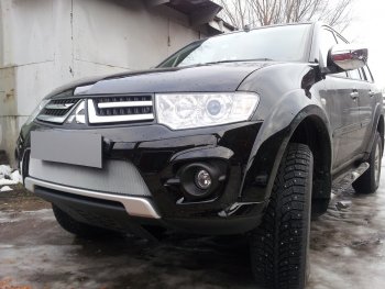 3 589 р. Защитная сетка в бампер (низ, ячейка 3х7 мм) Alfeco Стандарт Mitsubishi L200 4  рестайлинг (2013-2016) (Хром)  с доставкой в г. Тамбов. Увеличить фотографию 4