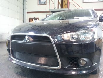 6 999 р. Защитная сетка в бампер (3 части, ячейка 3х7 мм) Alfeco Стандарт Mitsubishi Lancer CY седан рестайлинг (2011-2017) (Чёрная)  с доставкой в г. Тамбов. Увеличить фотографию 2