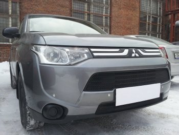 7 499 р. Защитная сетка в бампер (2 части, ячейка 3х7 мм) Alfeco Стандарт  Mitsubishi Outlander  GF (2012-2014) дорестайлинг (Чёрная)  с доставкой в г. Тамбов. Увеличить фотографию 4