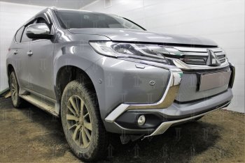 5 299 р. Защитная сетка в бампер (низ, ячейка 3х7 мм) Стрелка11 Стандарт Mitsubishi Pajero Sport QE дорестайлинг (2015-2021) (Хром)  с доставкой в г. Тамбов. Увеличить фотографию 4