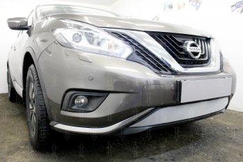 3 699 р. Защитная сетка в бампер (низ, ячейка 3х7 мм) Стрелка11 Стандарт Nissan Murano 3 Z52 дорестайлинг (2015-2022) (Хром)  с доставкой в г. Тамбов. Увеличить фотографию 3