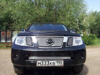 3 589 р. Защитная сетка в бампер (низ, ячейка 3х7 мм) Стрелка11 Стандарт Nissan Pathfinder R51 рестайлинг (2009-2014) (Хром)  с доставкой в г. Тамбов. Увеличить фотографию 4