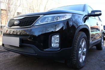 3 989 р. Защитная сетка в бампер (низ, ячейка 4х10 мм) Alfeco Премиум KIA Sorento XM рестайлинг (2012-2015) (Чёрная)  с доставкой в г. Тамбов. Увеличить фотографию 4