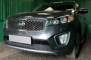 4 299 р. Защитная сетка в бампер (низ, ячейка 4х10 мм) Alfeco Премиум KIA Sorento UM/Prime дорестайлинг (2014-2018) (Чёрная)  с доставкой в г. Тамбов. Увеличить фотографию 2