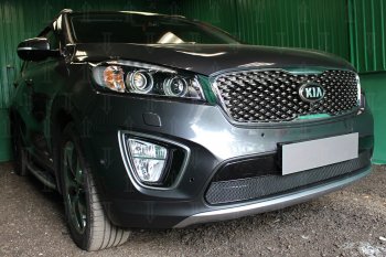 4 299 р. Защитная сетка в бампер (низ, ячейка 4х10 мм) Alfeco Премиум KIA Sorento UM/Prime дорестайлинг (2014-2018) (Чёрная)  с доставкой в г. Тамбов. Увеличить фотографию 3