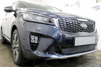 4 199 р. Защитная сетка в бампер (низ, ячейка 4х10 мм) Alfeco Премиум KIA Sorento UM/Prime рестайлинг (2018-2020) (Чёрная)  с доставкой в г. Тамбов. Увеличить фотографию 3