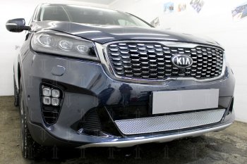 4 299 р. Защитная сетка в бампер (низ, ячейка 4х10 мм) Alfeco Премиум KIA Sorento UM/Prime рестайлинг (2018-2020) (Хром)  с доставкой в г. Тамбов. Увеличить фотографию 2