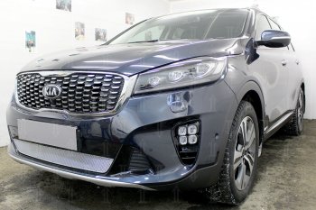 4 299 р. Защитная сетка в бампер (низ, ячейка 4х10 мм) Alfeco Премиум KIA Sorento UM/Prime рестайлинг (2018-2020) (Хром)  с доставкой в г. Тамбов. Увеличить фотографию 3