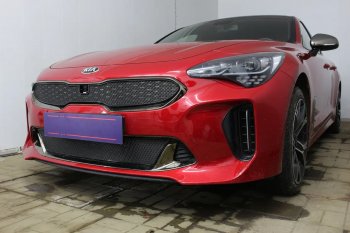 5 999 р. Защитная сетка в бампер (верх, ячейка 4х10 мм) Alfeco Премиум KIA Stinger (2017-2025) (Чёрная)  с доставкой в г. Тамбов. Увеличить фотографию 2