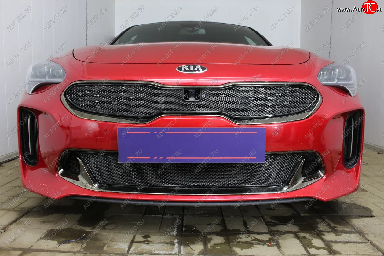 4 099 р. Защитная сетка в бампер (низ, ячейка 4х10 мм) Alfeco Премиум KIA Stinger (2017-2025) (Чёрная)  с доставкой в г. Тамбов