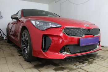 4 099 р. Защитная сетка в бампер (низ, ячейка 4х10 мм) Alfeco Премиум KIA Stinger (2017-2025) (Чёрная)  с доставкой в г. Тамбов. Увеличить фотографию 4