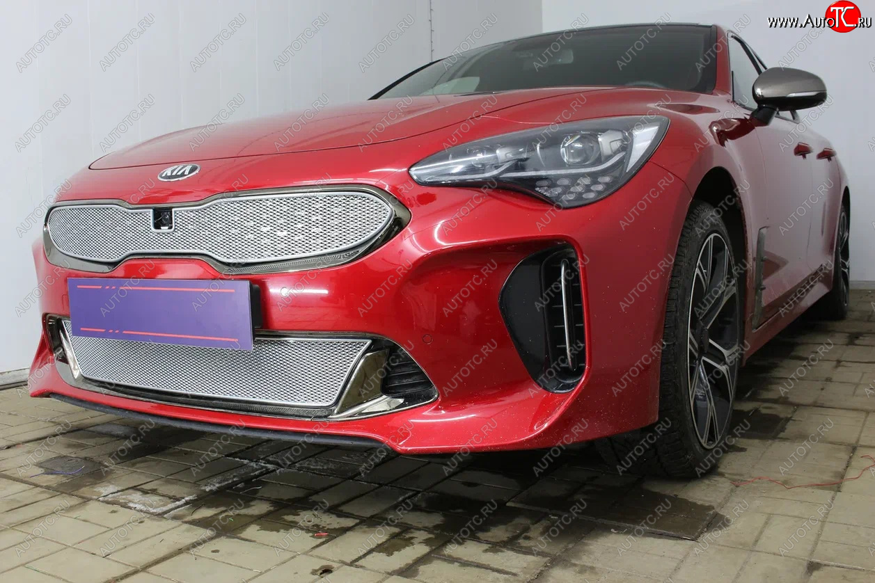 6 299 р. Защитная сетка в бампер (верх, ячейка 4х10 мм) Alfeco Премиум KIA Stinger (2017-2025) (Хром)  с доставкой в г. Тамбов