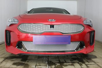 6 299 р. Защитная сетка в бампер (верх, ячейка 4х10 мм) Alfeco Премиум KIA Stinger (2017-2025) (Хром)  с доставкой в г. Тамбов. Увеличить фотографию 3