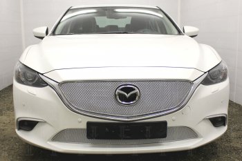 Защитная сетка в бампер (низ, компл. Activ, ячейка 4х10 мм) Alfeco Премиум Mazda 6 GJ 1-ый рестайлинг седан (2015-2018)  (Хром)