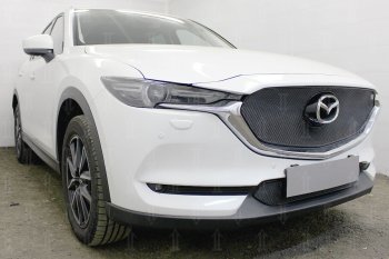 6 299 р. Защитная сетка в бампер (верх, 3D, ячейка 4х10 мм) Alfeco Премиум Mazda CX-5 KF (2016-2025) (Чёрная)  с доставкой в г. Тамбов. Увеличить фотографию 2