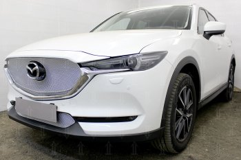 7 349 р. Защитная сетка в бампер (верх, 3D, ячейка 4х10 мм) Alfeco Премиум Mazda CX-5 KF (2016-2024) (Хром)  с доставкой в г. Тамбов. Увеличить фотографию 2