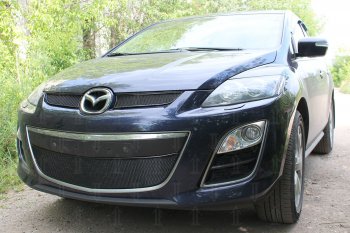 4 199 р. Защитная сетка в бампер (низ, ячейка 4х10 мм) Alfeco Премиум Mazda CX-7 ER рестайлинг (2010-2012) (Чёрная)  с доставкой в г. Тамбов. Увеличить фотографию 2