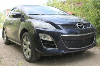 4 199 р. Защитная сетка в бампер (низ, ячейка 4х10 мм) Alfeco Премиум Mazda CX-7 ER рестайлинг (2010-2012) (Чёрная)  с доставкой в г. Тамбов. Увеличить фотографию 3