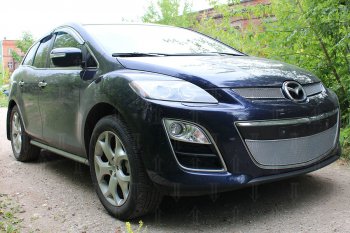 4 299 р. Защитная сетка в бампер (низ, ячейка 4х10 мм) Alfeco Премиум Mazda CX-7 ER рестайлинг (2010-2012) (Хром)  с доставкой в г. Тамбов. Увеличить фотографию 2