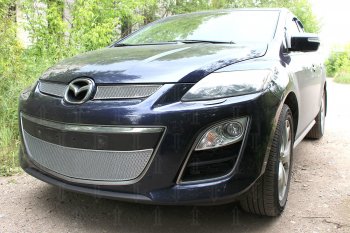 4 299 р. Защитная сетка в бампер (низ, ячейка 4х10 мм) Alfeco Премиум Mazda CX-7 ER рестайлинг (2010-2012) (Хром)  с доставкой в г. Тамбов. Увеличить фотографию 3