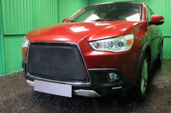 6 999 р. Защитная сетка в бампер (3D, ячейка 4х10 мм) Alfeco Премиум Mitsubishi ASX дорестайлинг (2010-2012) (Чёрная)  с доставкой в г. Тамбов. Увеличить фотографию 2